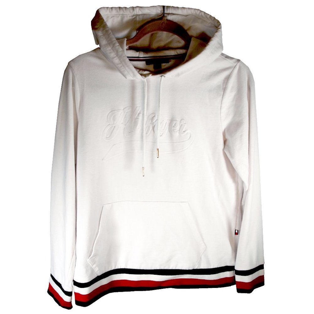 Hilfiger White Hoodie Embossed Ladies Size Medium